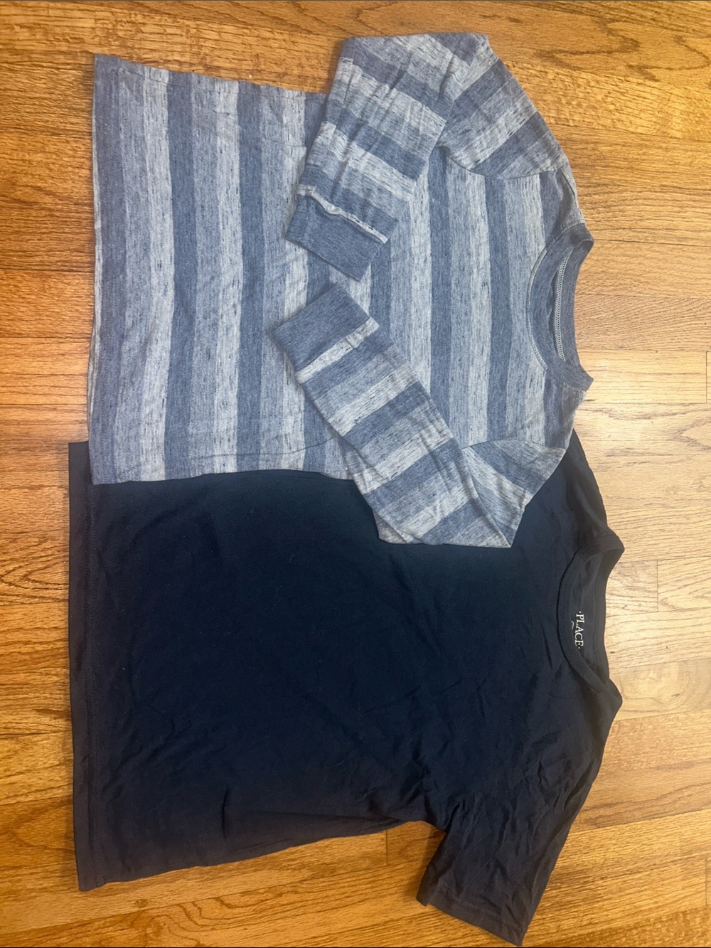 Boys Navy Tee and Blue-Gray Striped Long Sleeve Top Set Size 7/8